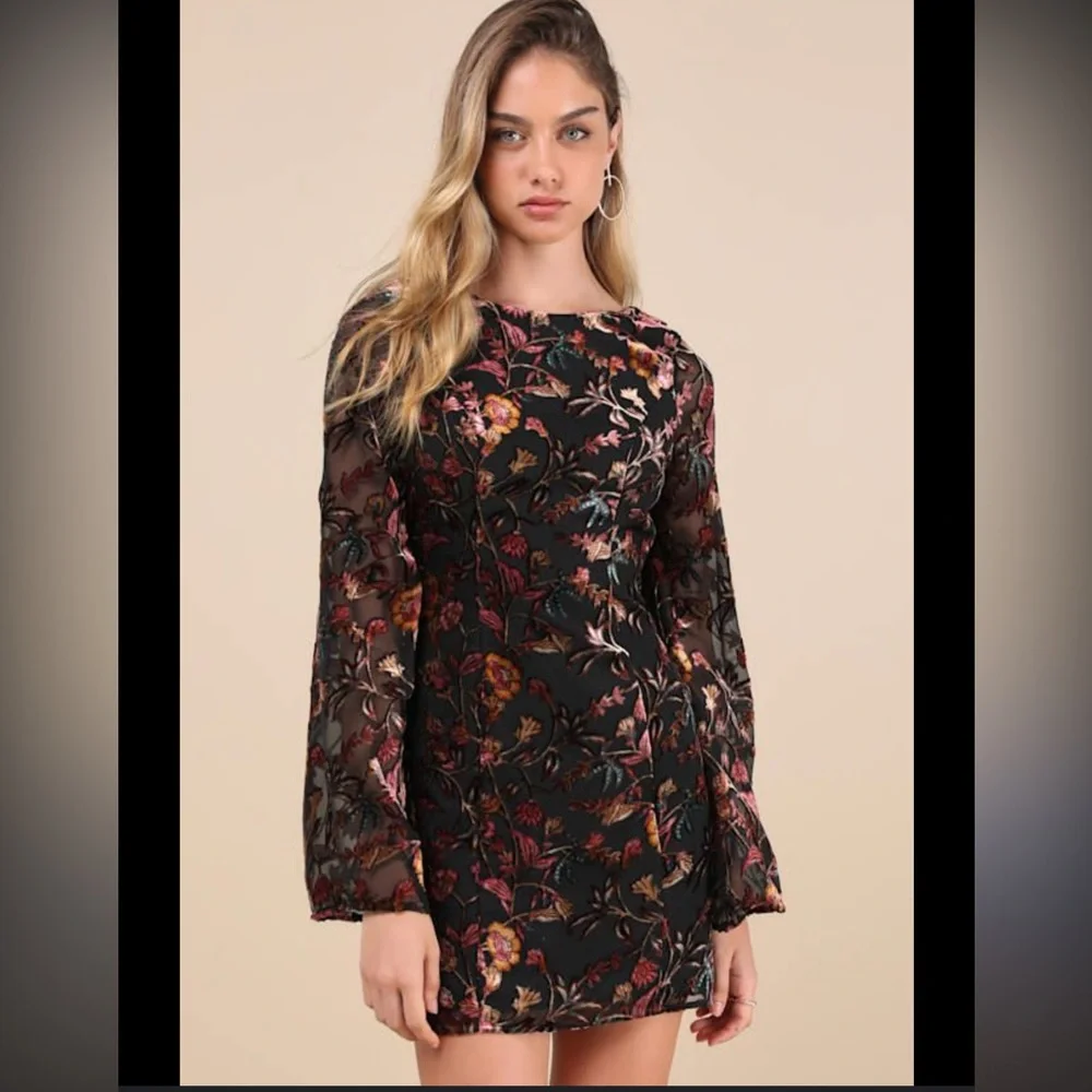 Charismatic Influence Black Burnout Velvet Cowl Back Mini Dress medium